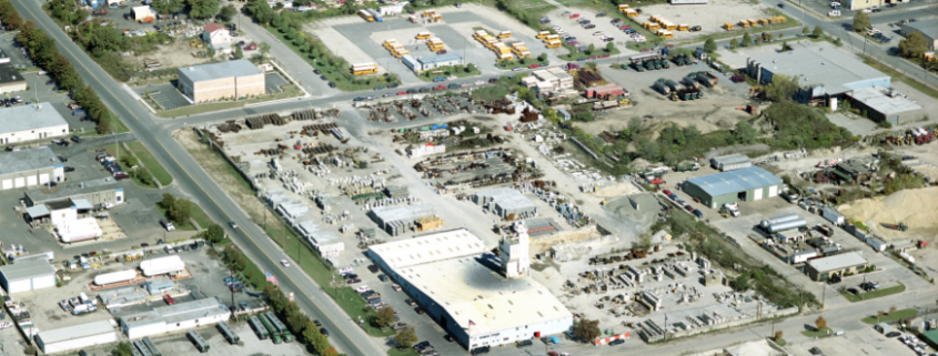Aerial view of Roman Stone precast manufacturing facility and concrete production operations