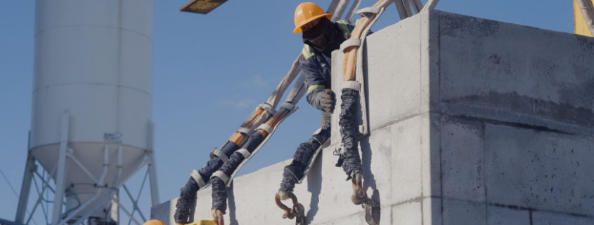 Roman Stone employee working on a precast concrete structure during the manufacturing process.